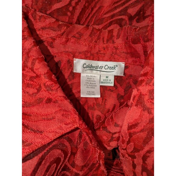 Coldwater Creek Sz M Red Orange Burnout Long Sleeve Wood Button Down Shirt - Picture 6 of 6